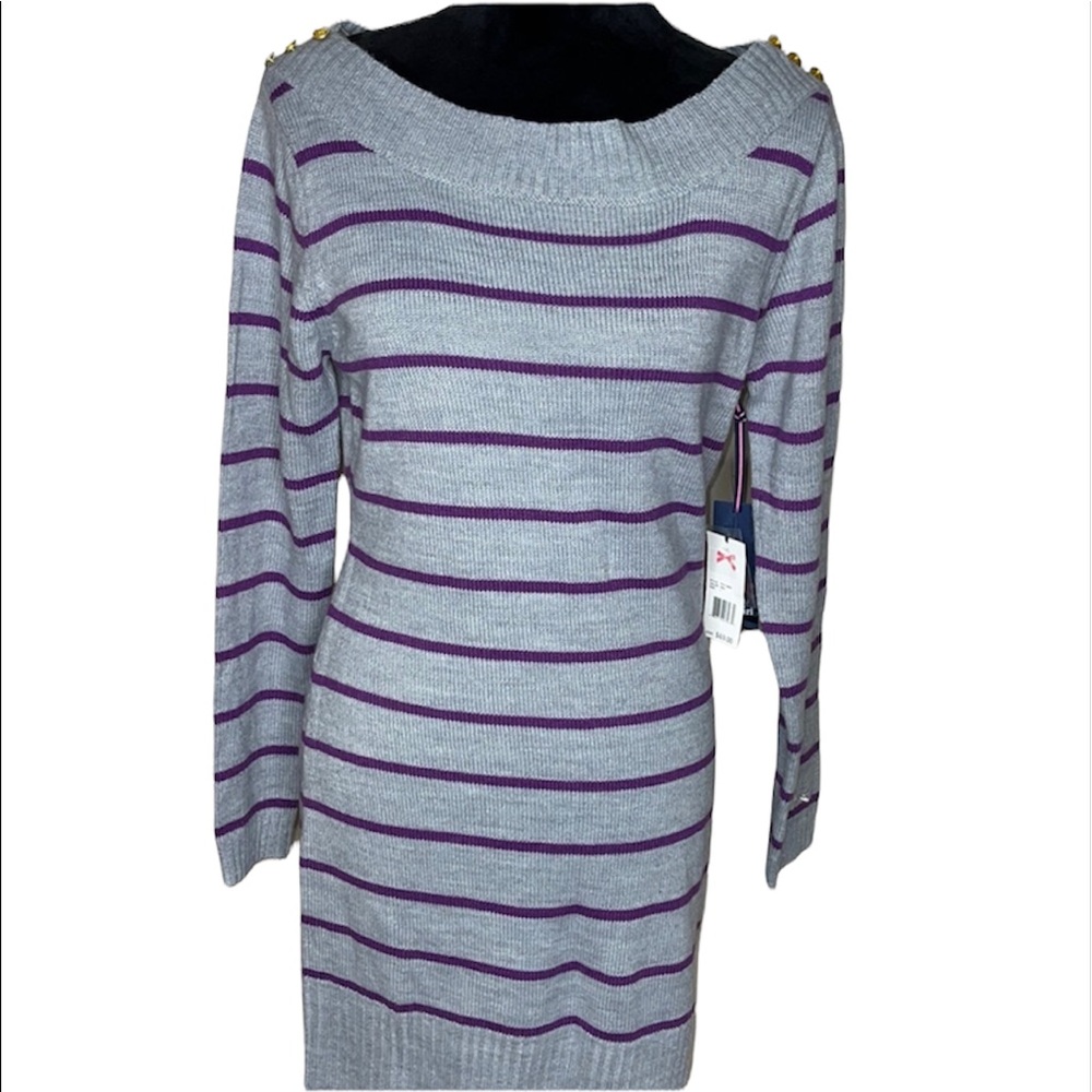 Tommy Girl Tommy Hilfiger NWT Gray & Purple Striped Sweater Dress Large
